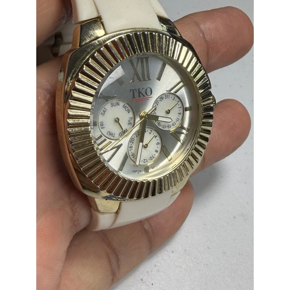 TKO Orlogi Women’s Gold Tone White Silicone Watch 42.3mm Multifunction